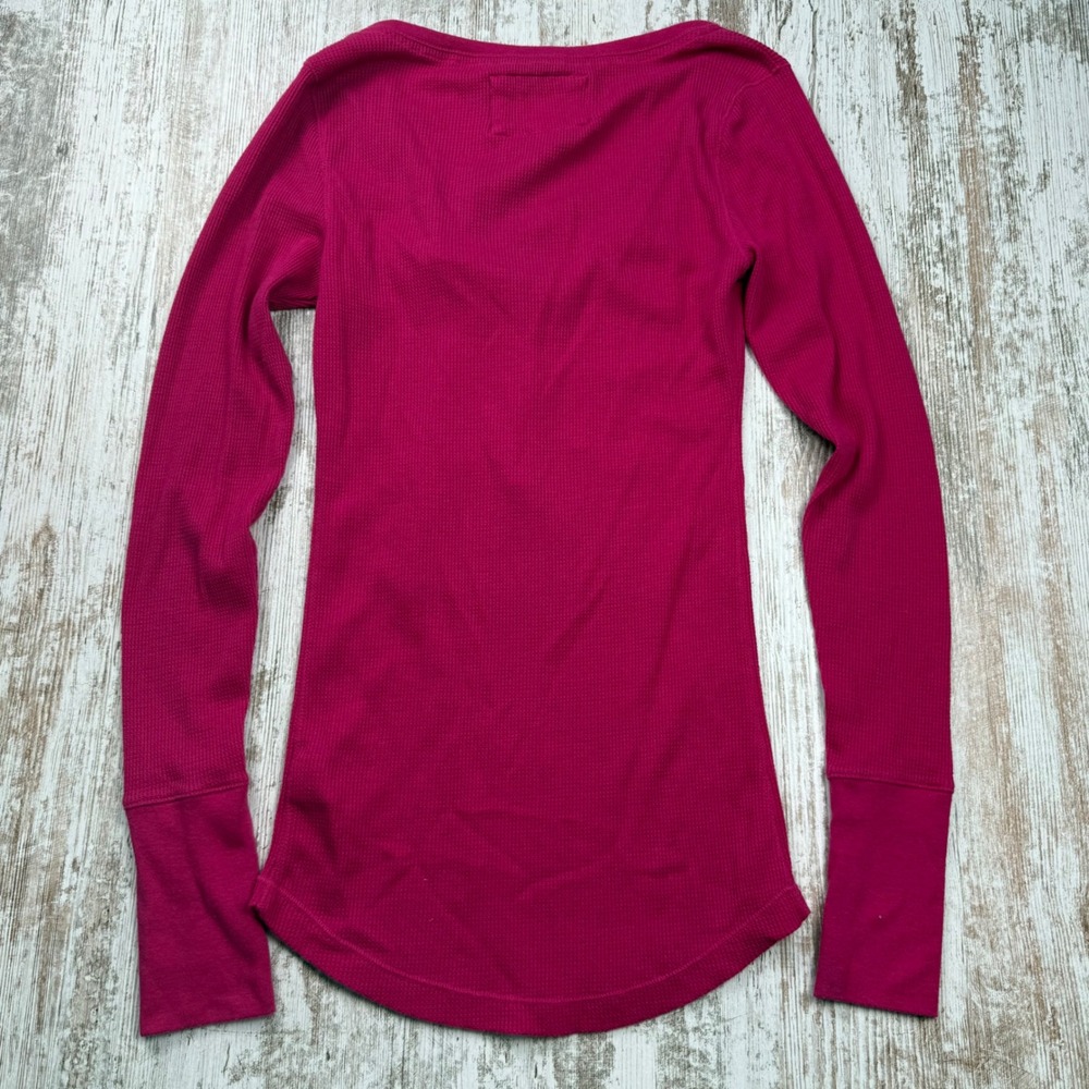 VTG Y2K Aeropostale Magenta Pink Waffle Knit Henley Long Sleeve Top M Coquette - Picture 3 of 8